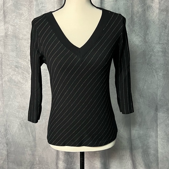 New York & Company Tops - New York & Company Black and White Pinstripe V-neck 3/4 Sleeve Blouse - Small